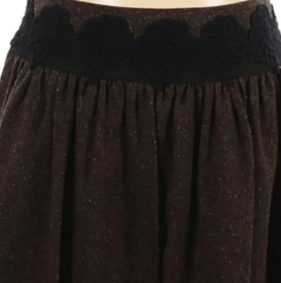 TOCCA Designer Full Skirt Reversible Brown Black Tweed Feminine Lace Trim 8